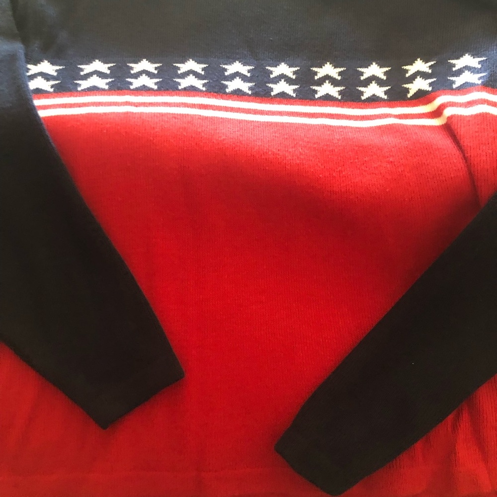 Men's Patriotic Red Crewneck Sweater with Navy Star Yoke - Size Large Used
